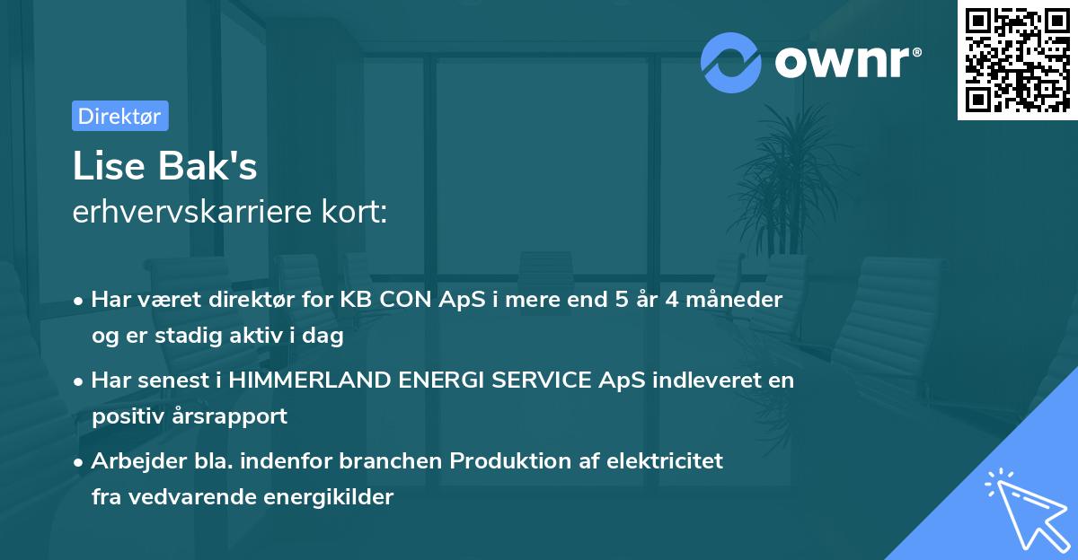 Lise Bak's erhvervskarriere kort