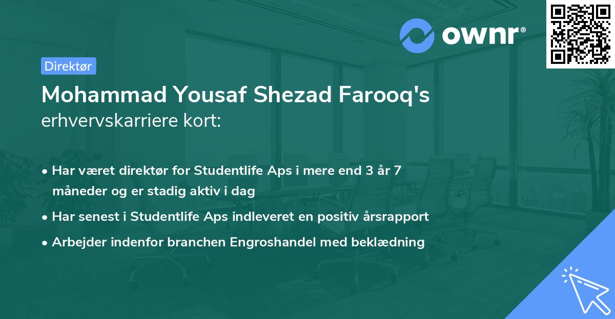 Mohammad Yousaf Shezad Farooq's erhvervskarriere kort