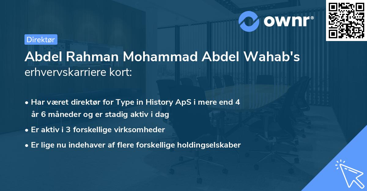 Abdel Rahman Mohammad Abdel Wahab's erhvervskarriere kort