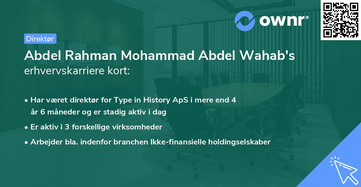 Abdel Rahman Mohammad Abdel Wahab's erhvervskarriere kort