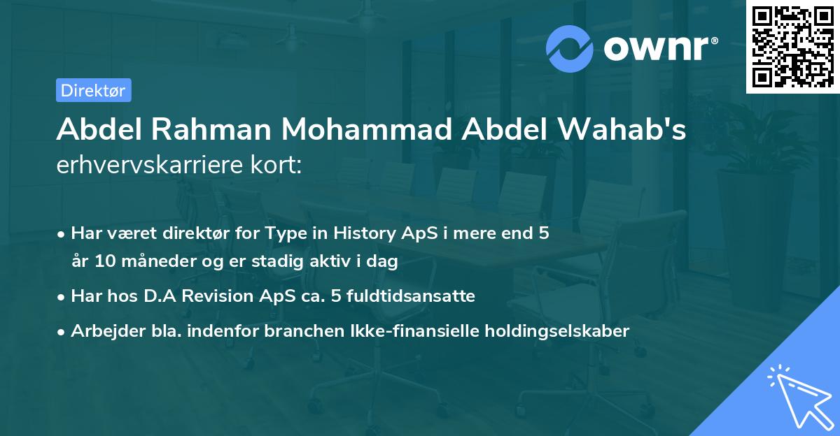 Abdel Rahman Mohammad Abdel Wahab's erhvervskarriere kort