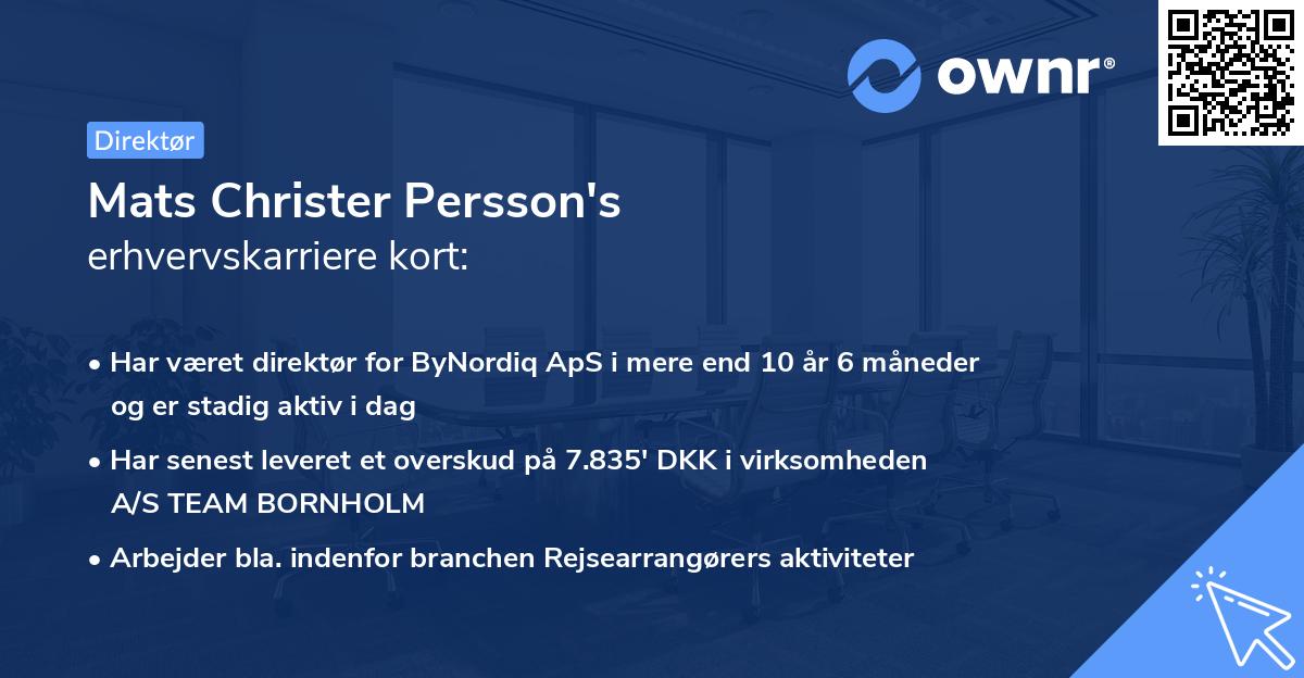 Mats Christer Persson's erhvervskarriere kort