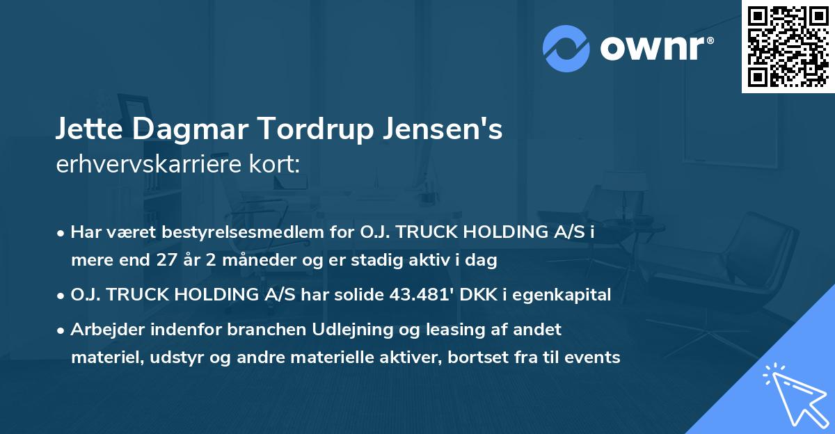 Jette Dagmar Tordrup Jensen's erhvervskarriere kort