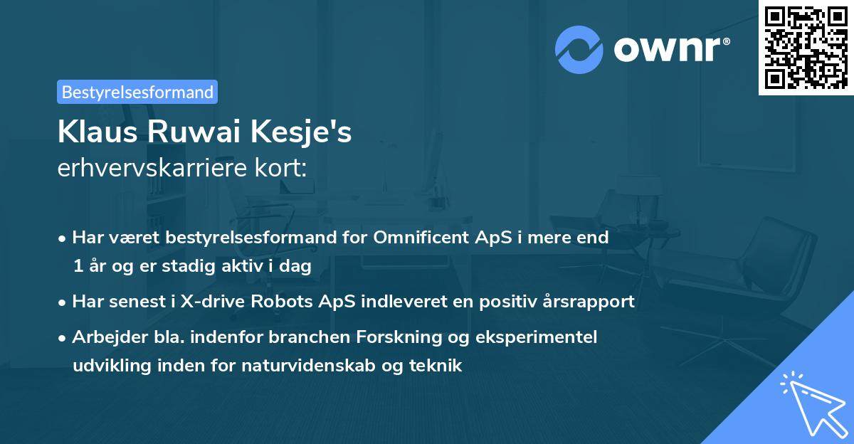 Klaus Ruwai Kesje's erhvervskarriere kort