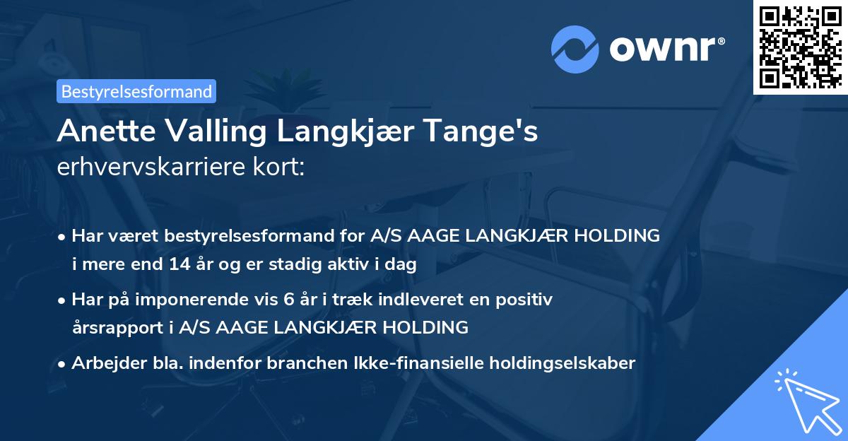 Anette Valling Langkjær Tange's erhvervskarriere kort