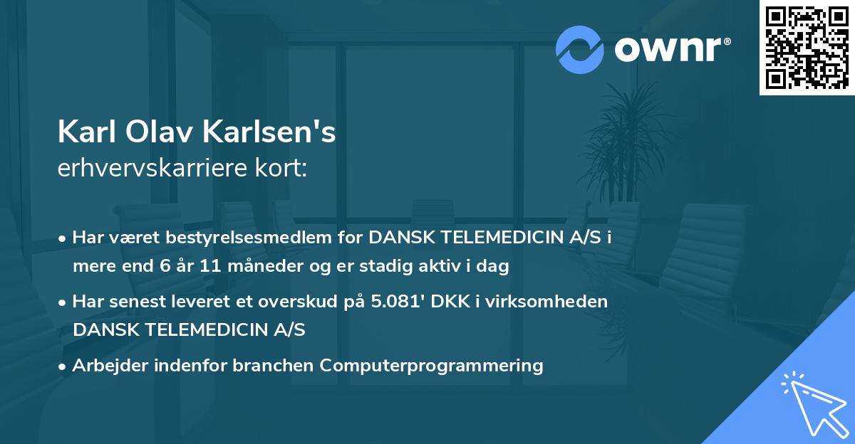 Karl Olav Karlsen's erhvervskarriere kort