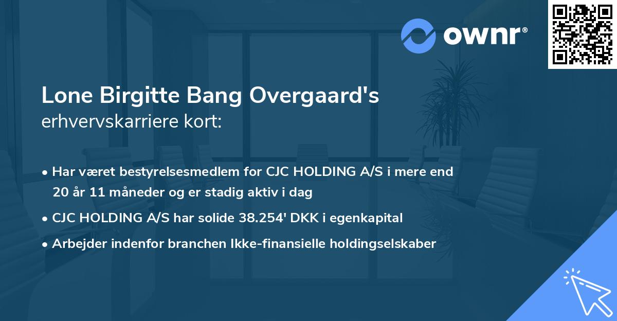 Lone Birgitte Bang Overgaard's erhvervskarriere kort