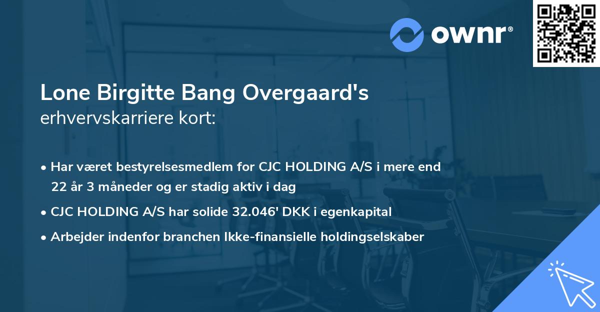 Lone Birgitte Bang Overgaard's erhvervskarriere kort