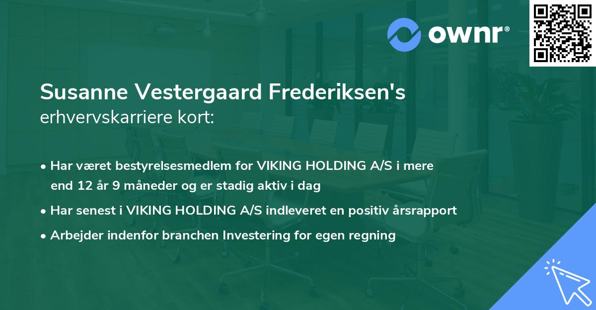 Susanne Vestergaard Frederiksen's erhvervskarriere kort
