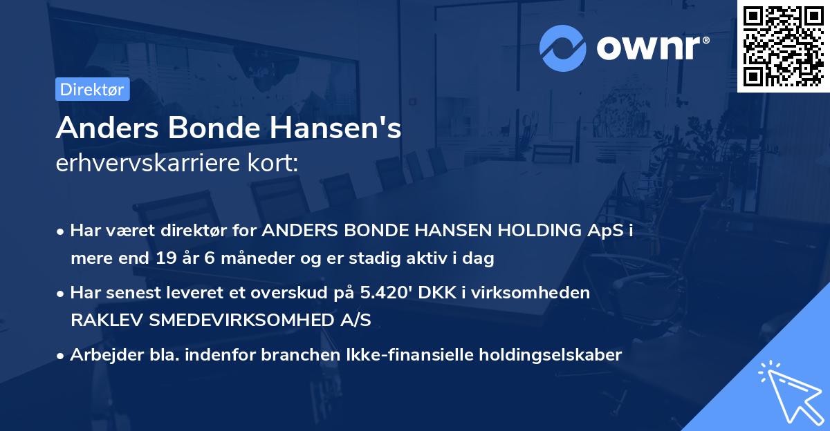 Anders Bonde Hansen's erhvervskarriere kort