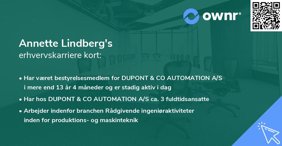 Annette Lindberg's erhvervskarriere kort
