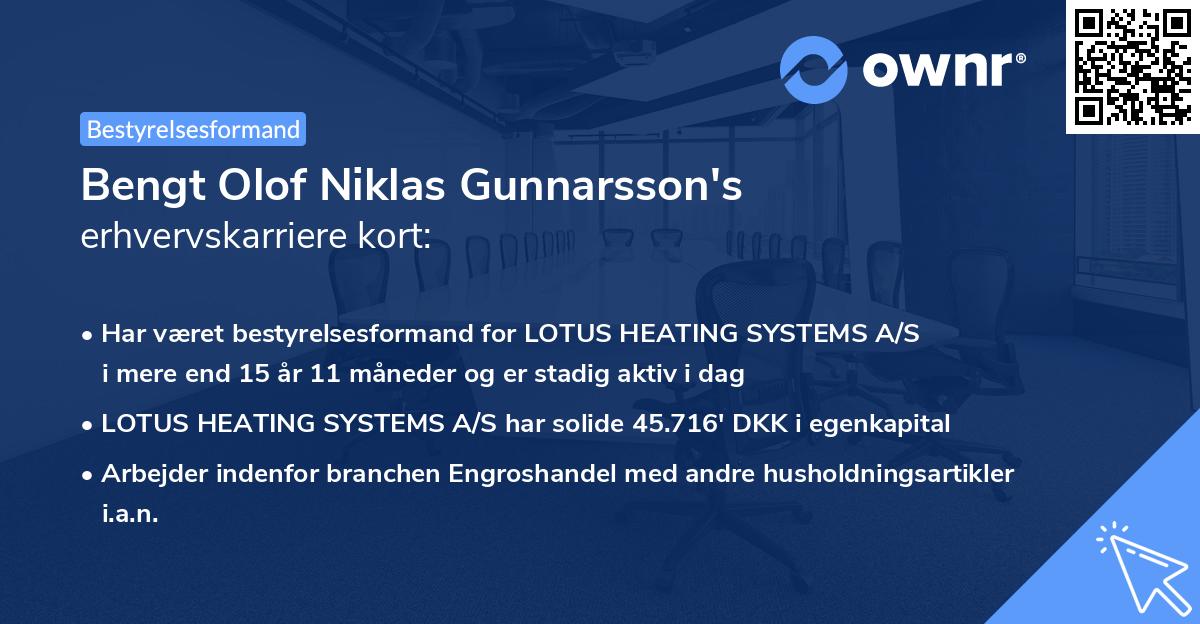 Bengt Olof Niklas Gunnarsson's erhvervskarriere kort
