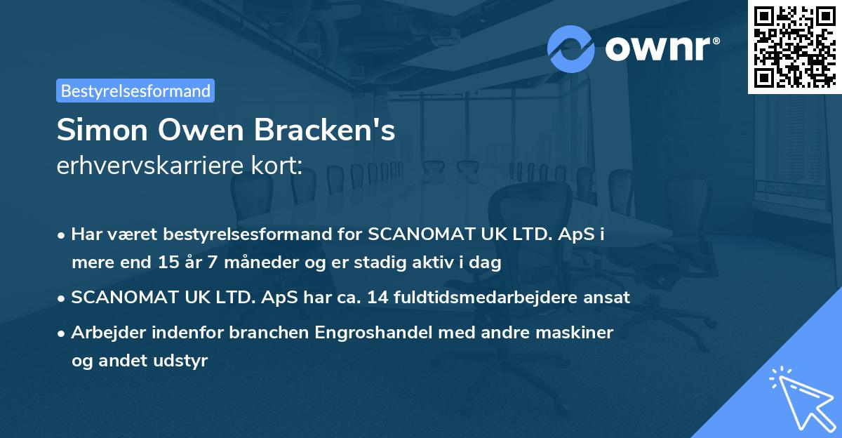 Simon Owen Bracken's erhvervskarriere kort