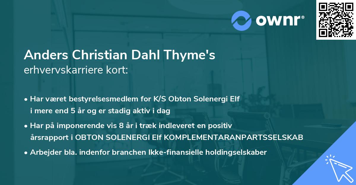 Anders Christian Dahl Thyme's erhvervskarriere kort