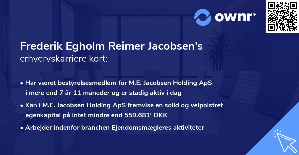 Frederik Egholm Reimer Jacobsen's erhvervskarriere kort