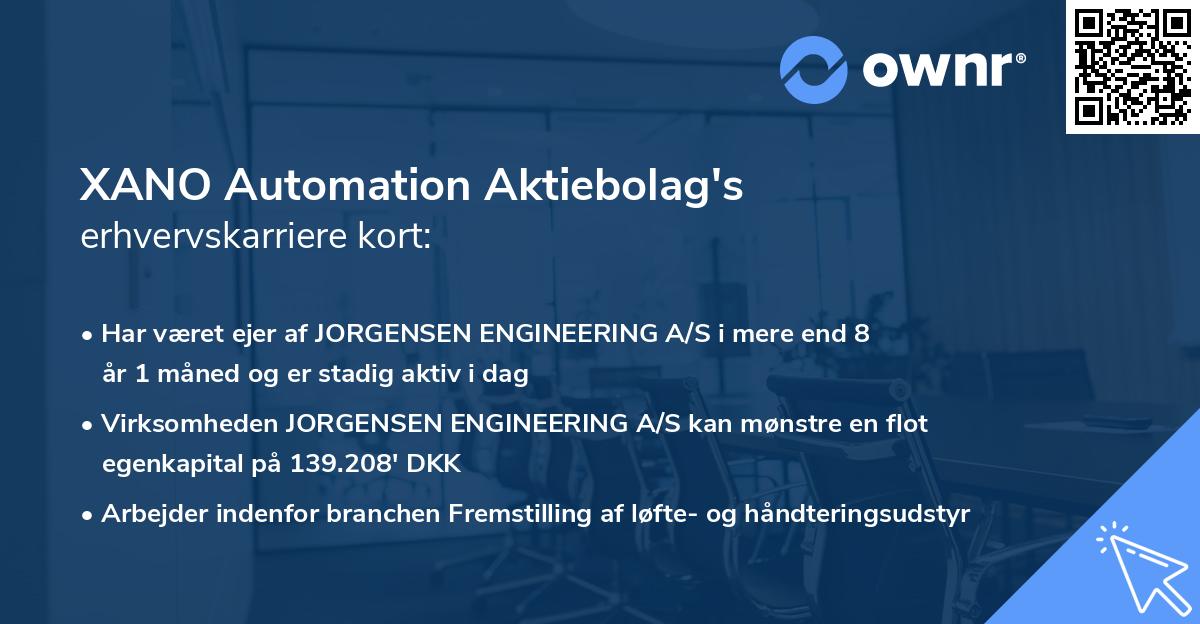 XANO Automation Aktiebolag's erhvervskarriere kort