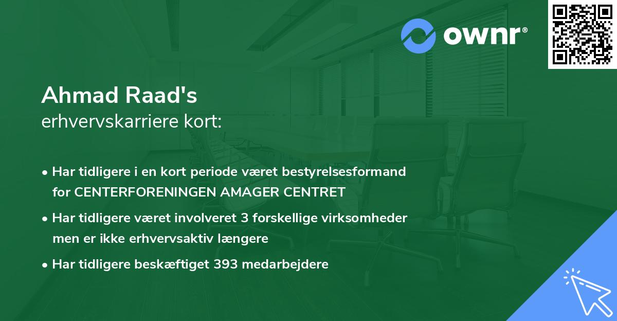 Ahmad Raad's erhvervskarriere kort
