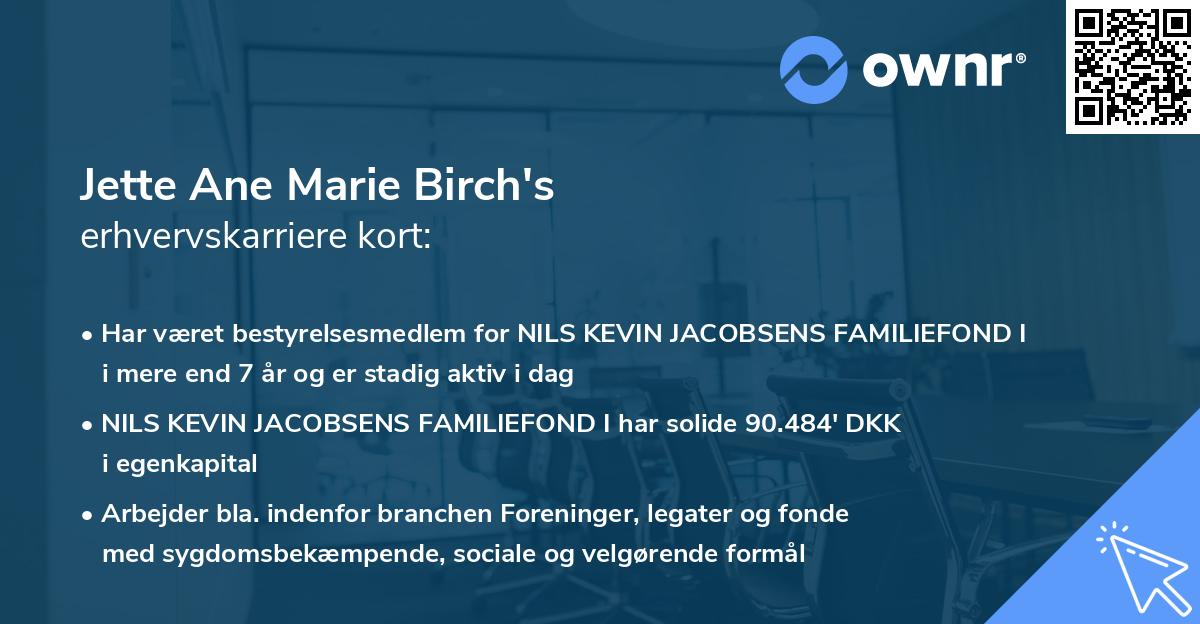 Jette Ane Marie Birch's erhvervskarriere kort