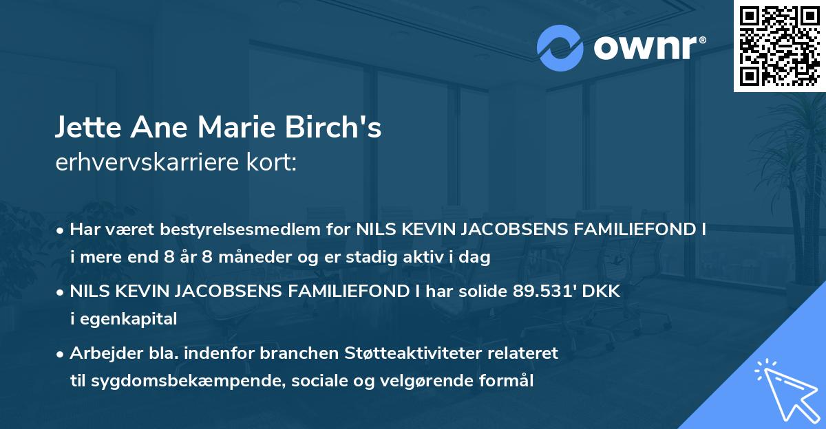 Jette Ane Marie Birch's erhvervskarriere kort