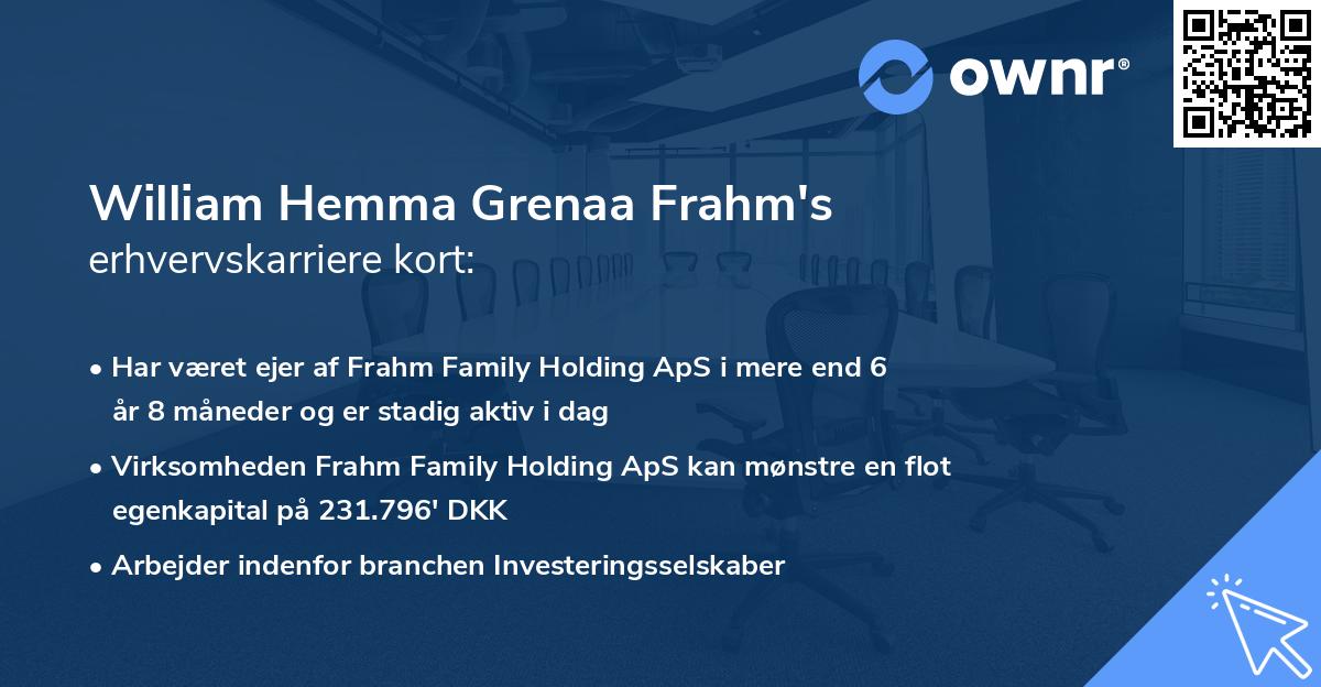 William Hemma Grenaa Frahm's erhvervskarriere kort