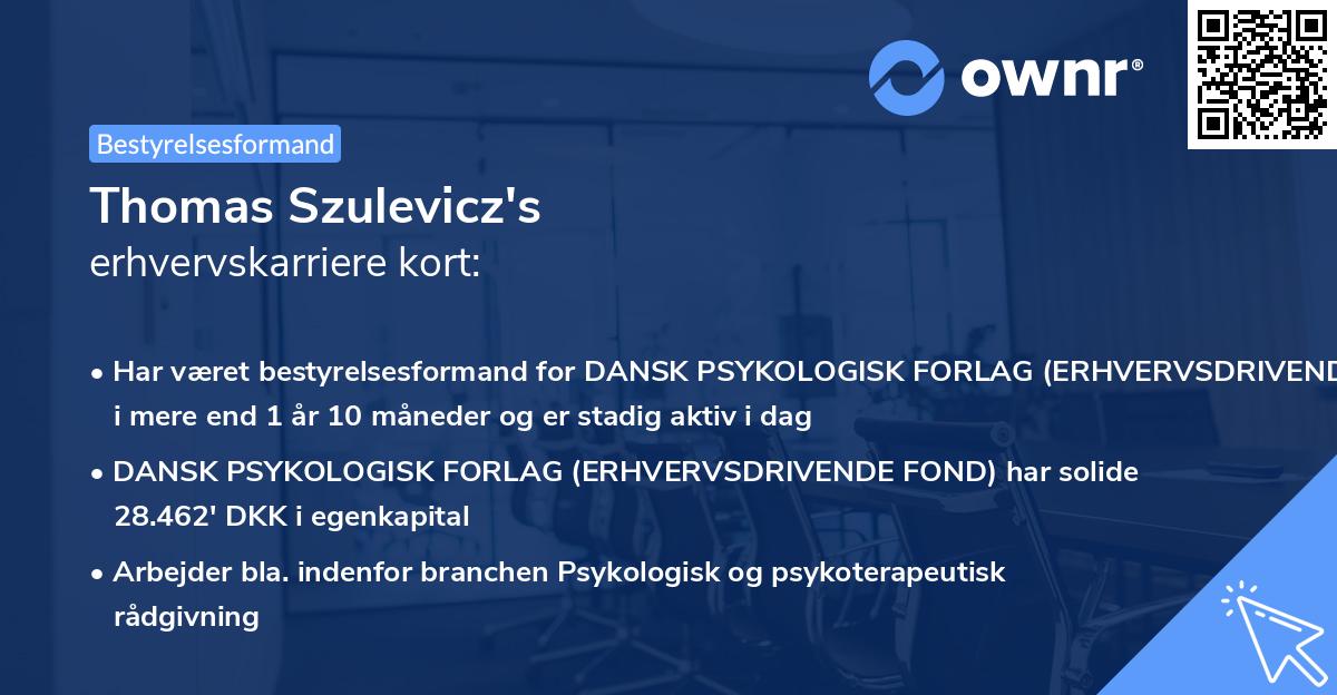 Thomas Szulevicz's erhvervskarriere kort
