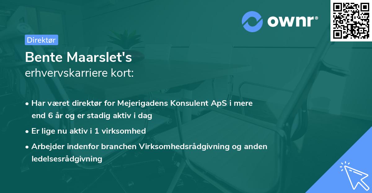 Bente Maarslet's erhvervskarriere kort