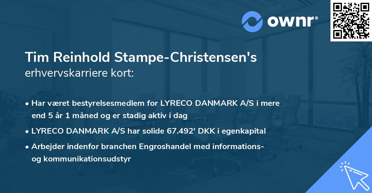 Tim Reinhold Stampe-Christensen's erhvervskarriere kort
