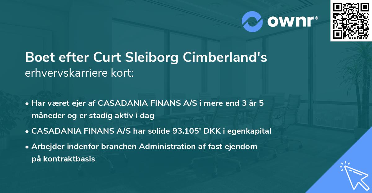 Boet efter Curt Sleiborg Cimberland's erhvervskarriere kort