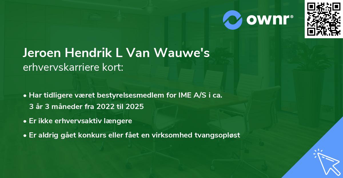 Jeroen Hendrik L Van Wauwe's erhvervskarriere kort