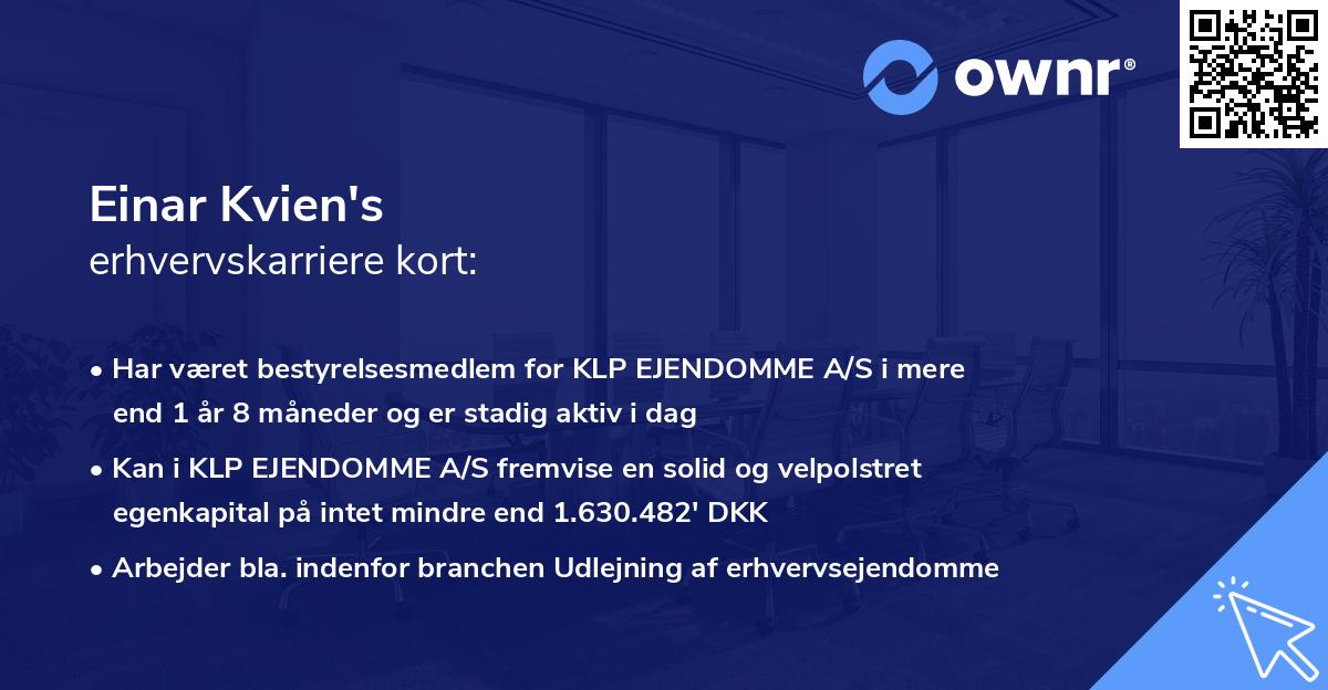 Einar Kvien's erhvervskarriere kort