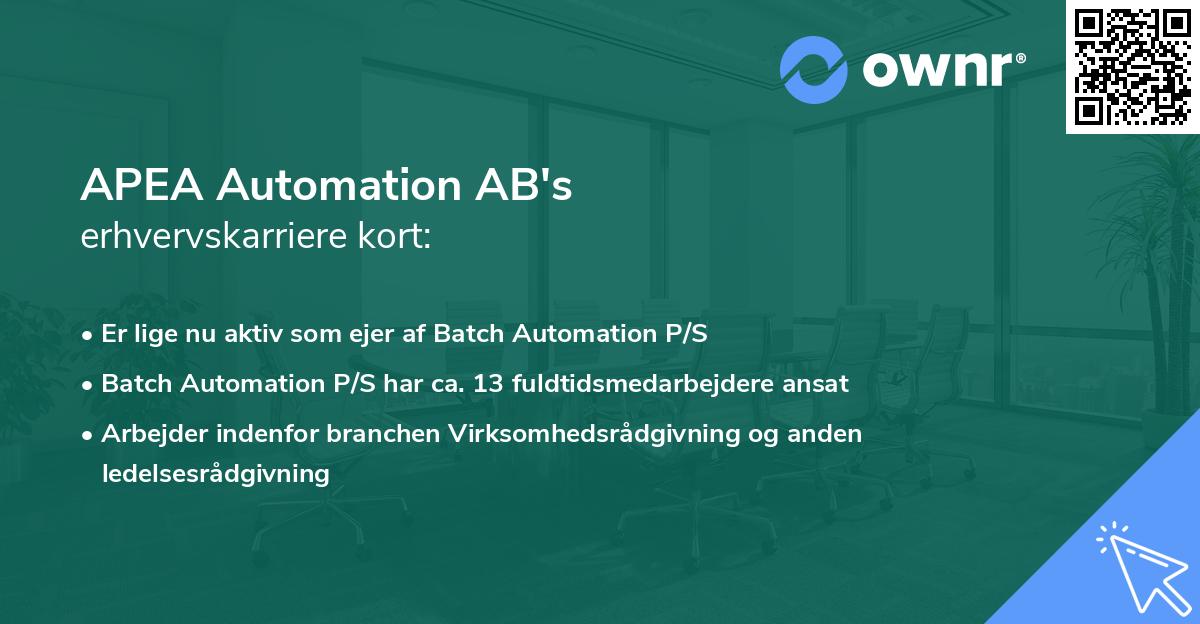 APEA Automation AB's erhvervskarriere kort