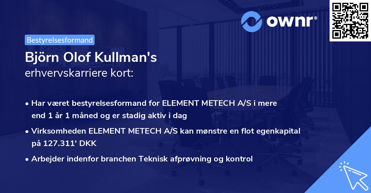 Björn Olof Kullman's erhvervskarriere kort