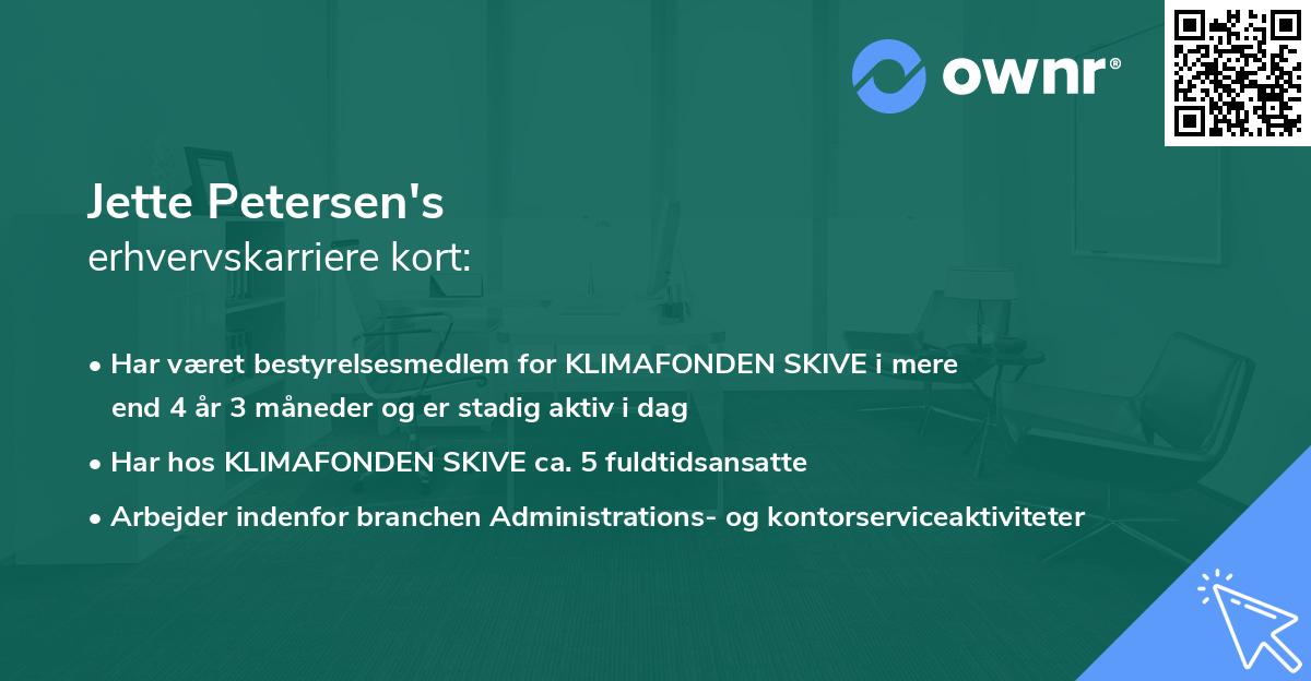 Jette Petersen's erhvervskarriere kort