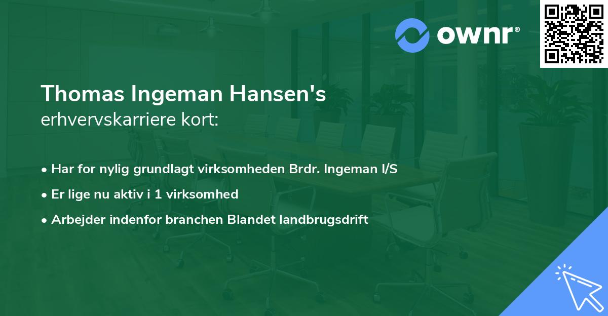 Thomas Ingeman Hansen's erhvervskarriere kort
