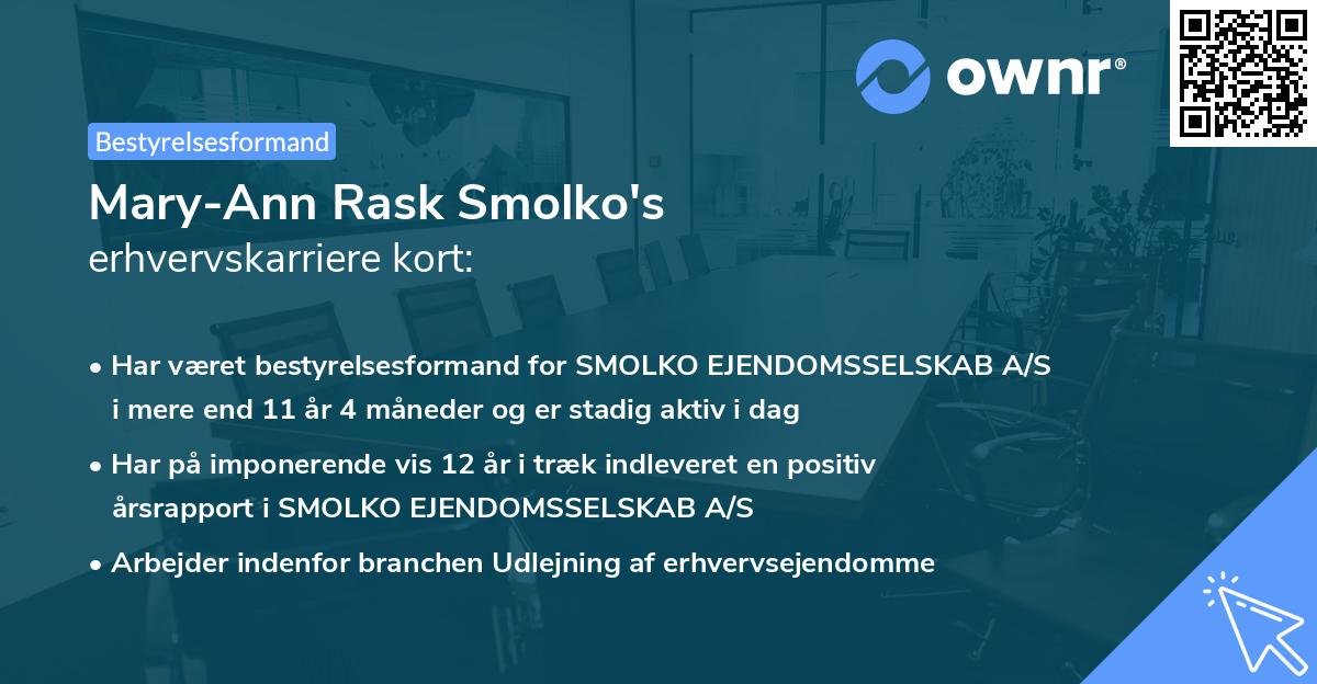 Mary-Ann Rask Smolko's erhvervskarriere kort