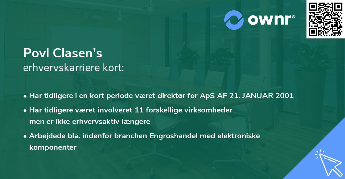 Povl Clasen's erhvervskarriere kort