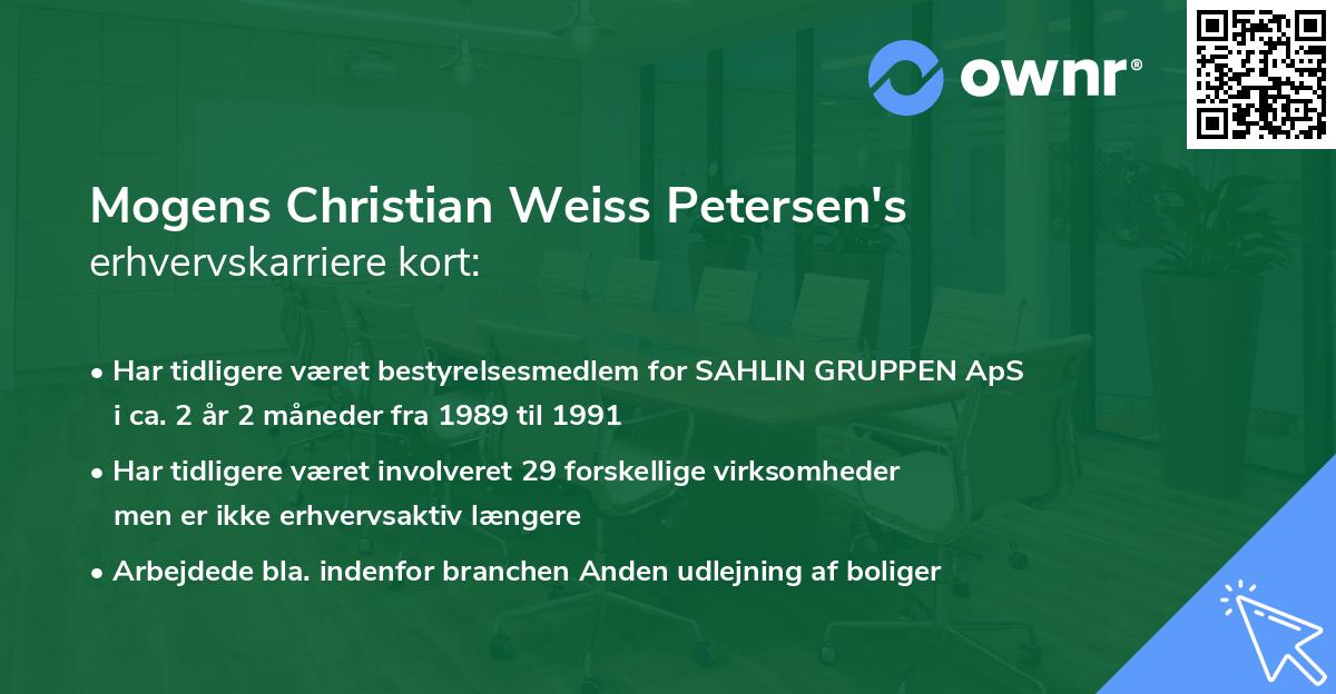 Mogens Christian Weiss Petersen's erhvervskarriere kort
