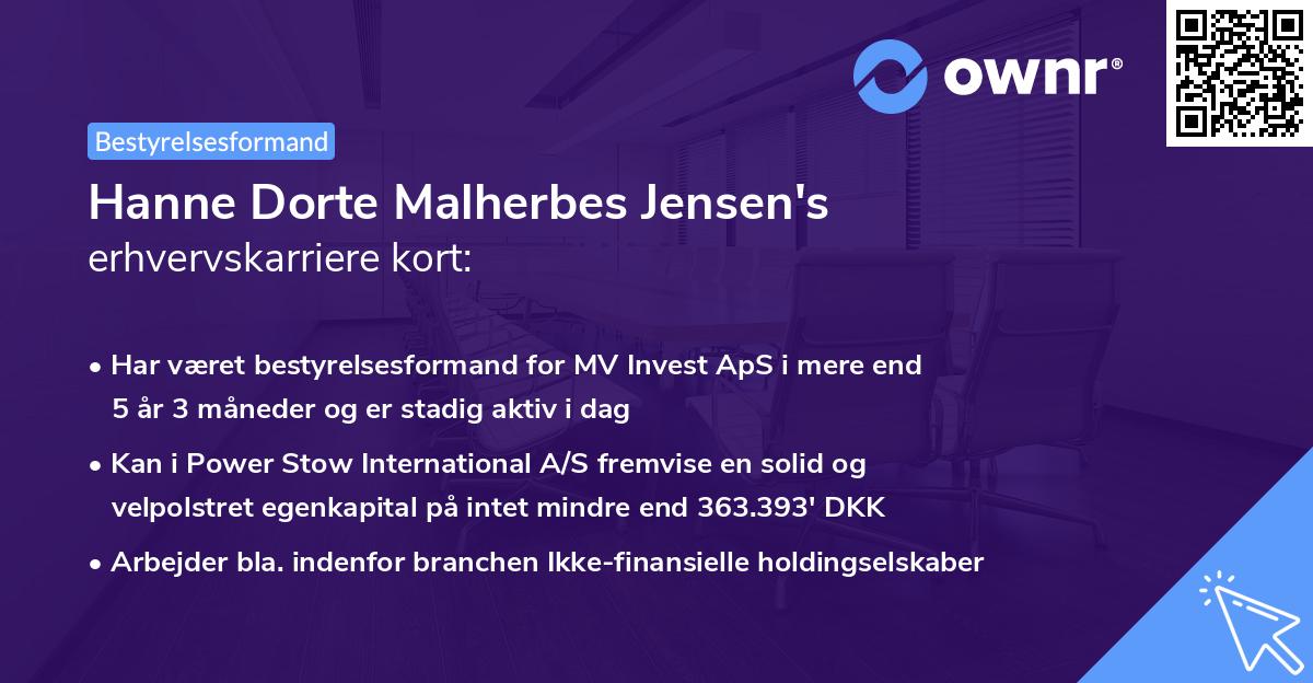 Hanne Dorte Malherbes Jensen's erhvervskarriere kort