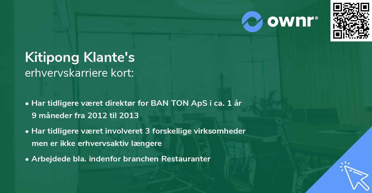 Kitipong Klante's erhvervskarriere kort