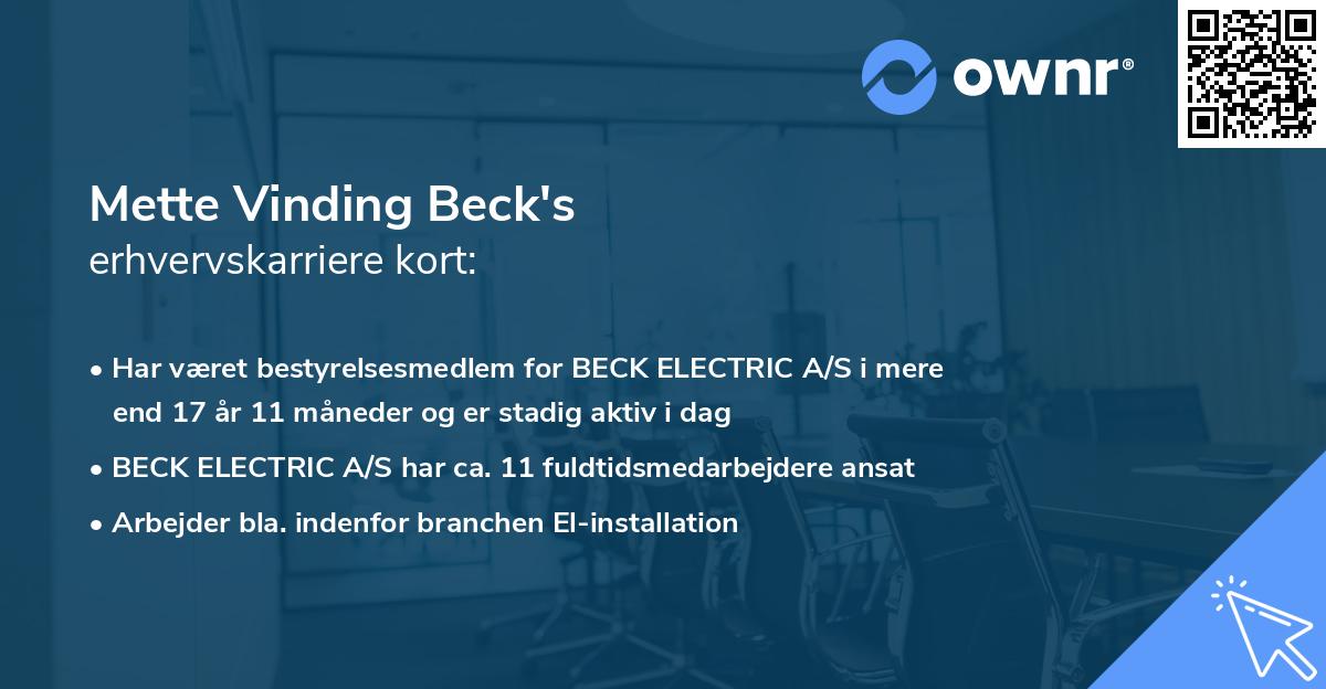 Mette Vinding Beck's erhvervskarriere kort