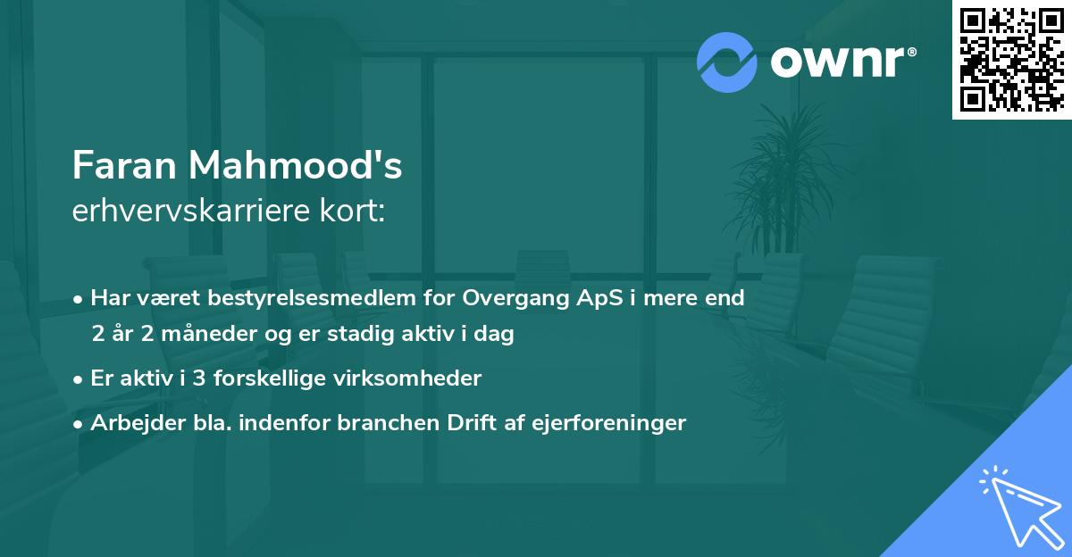 Faran Mahmood's erhvervskarriere kort