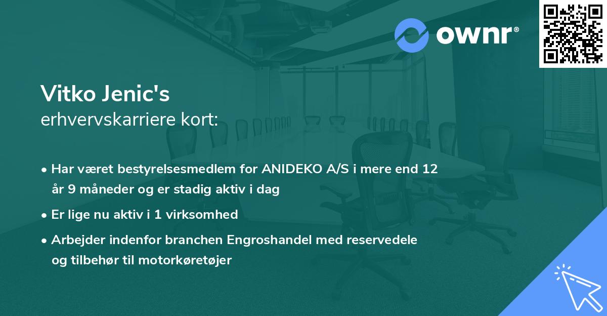 Vitko Jenic's erhvervskarriere kort