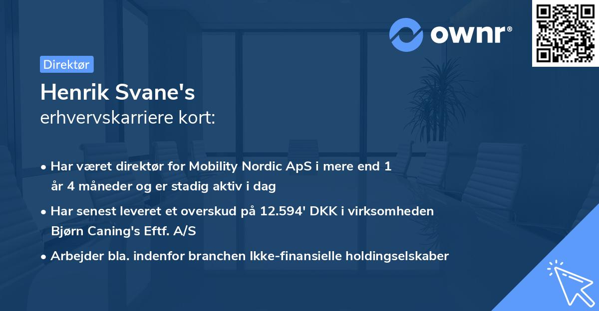 Henrik Svane's erhvervskarriere kort