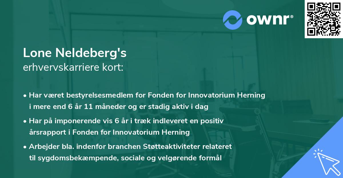 Lone Neldeberg's erhvervskarriere kort