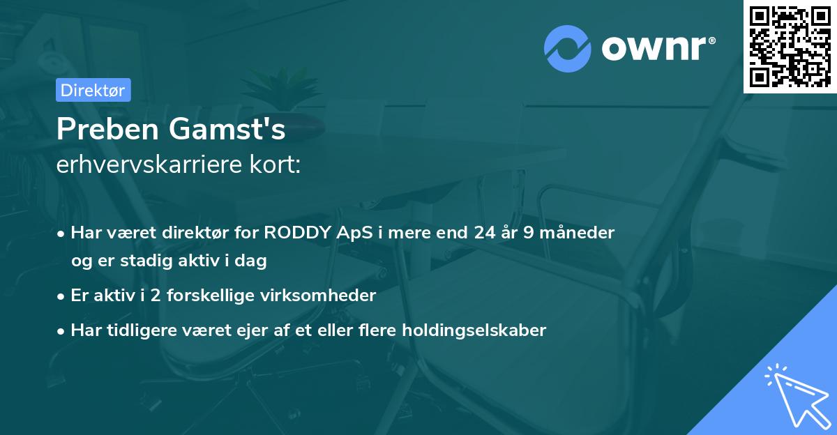 Preben Gamst's erhvervskarriere kort