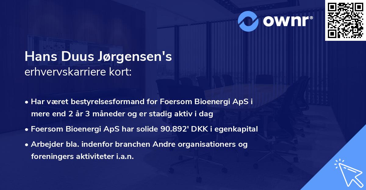 Hans Duus Jørgensen's erhvervskarriere kort