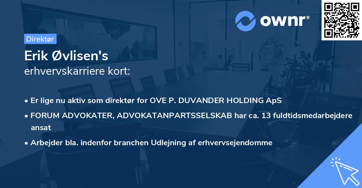 Erik Øvlisen's erhvervskarriere kort