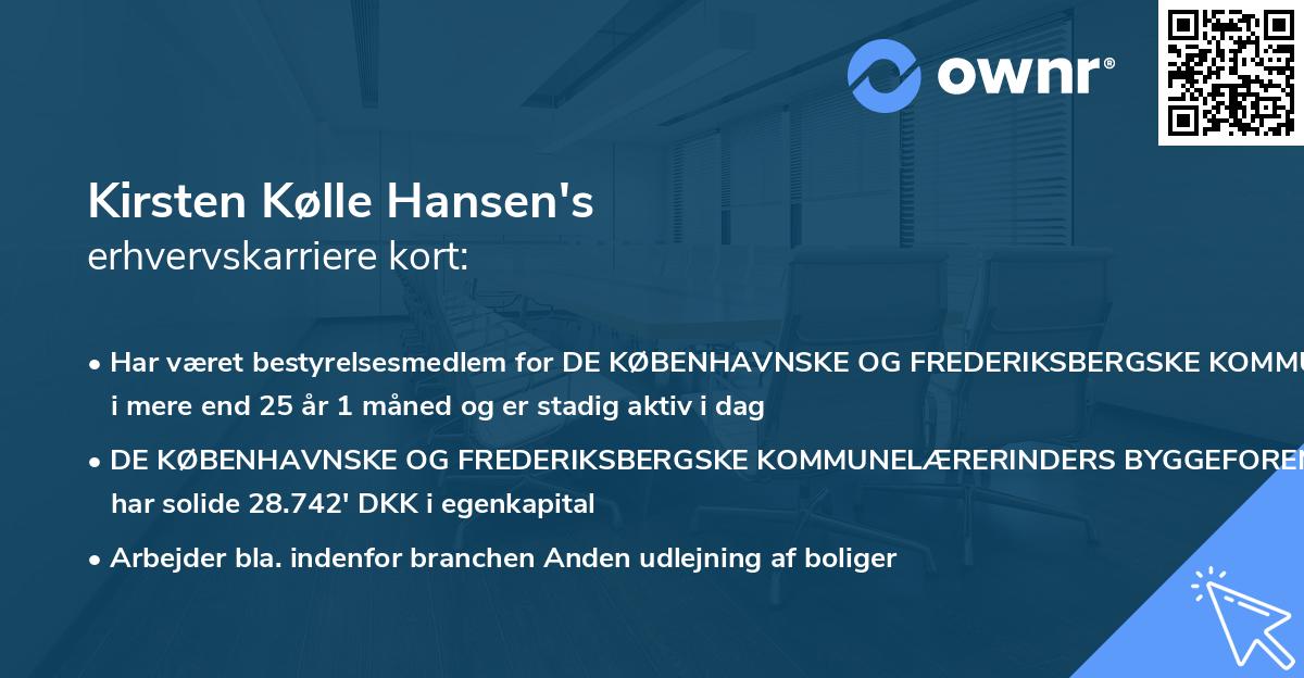 Kirsten Kølle Hansen's erhvervskarriere kort