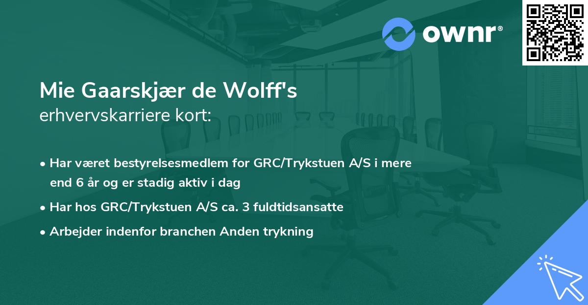 Mie Gaarskjær de Wolff's erhvervskarriere kort