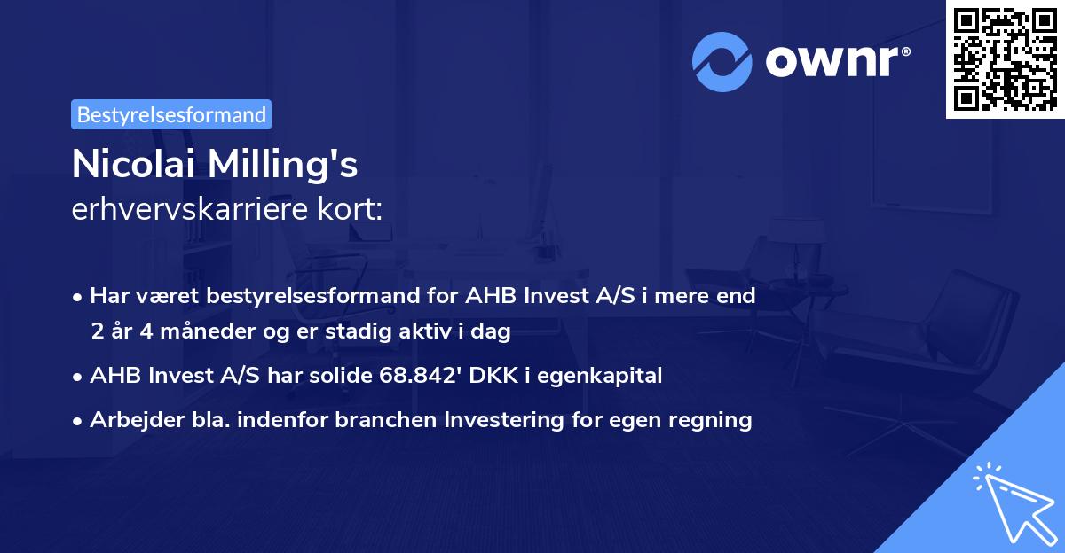Nicolai Milling's erhvervskarriere kort